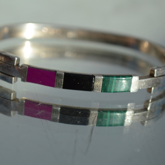 Sterling Suglite Onyx Malachite Silver Bracelet - Picture 4 of 5